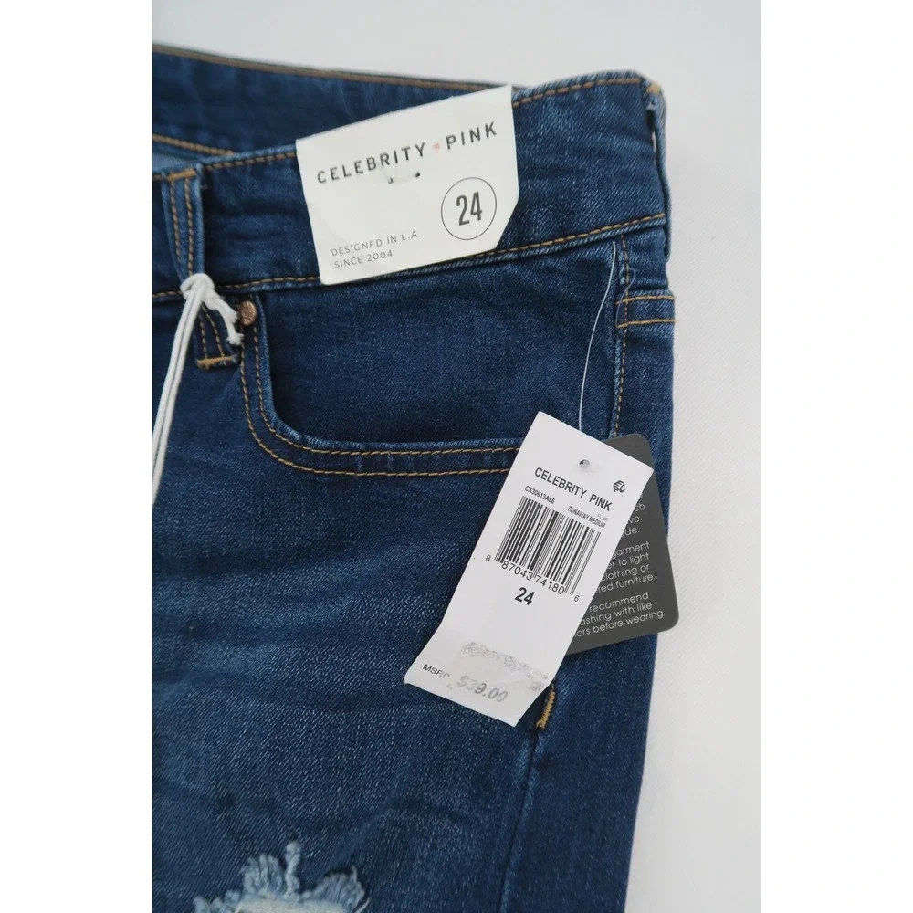 Celebrity Pink Womens Plus Size 24 Distressed Denim Shorts Blue ‎ NEW